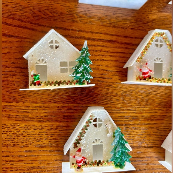 9 Vintage Mid Century Alpine Village Plastic Glitter Cottage Christmas Decor - Picture 5 of 9